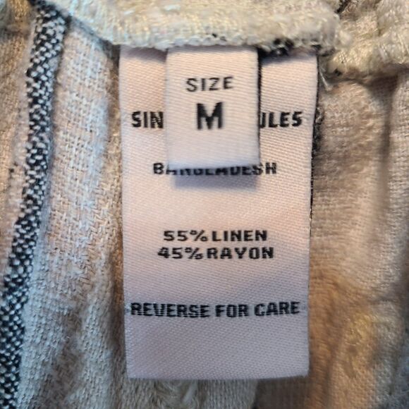 Sincerely Jules Womens M Tan Striped Roll Tab Hem Cuffed Linen Blend Pants Boho - Picture 8 of 15